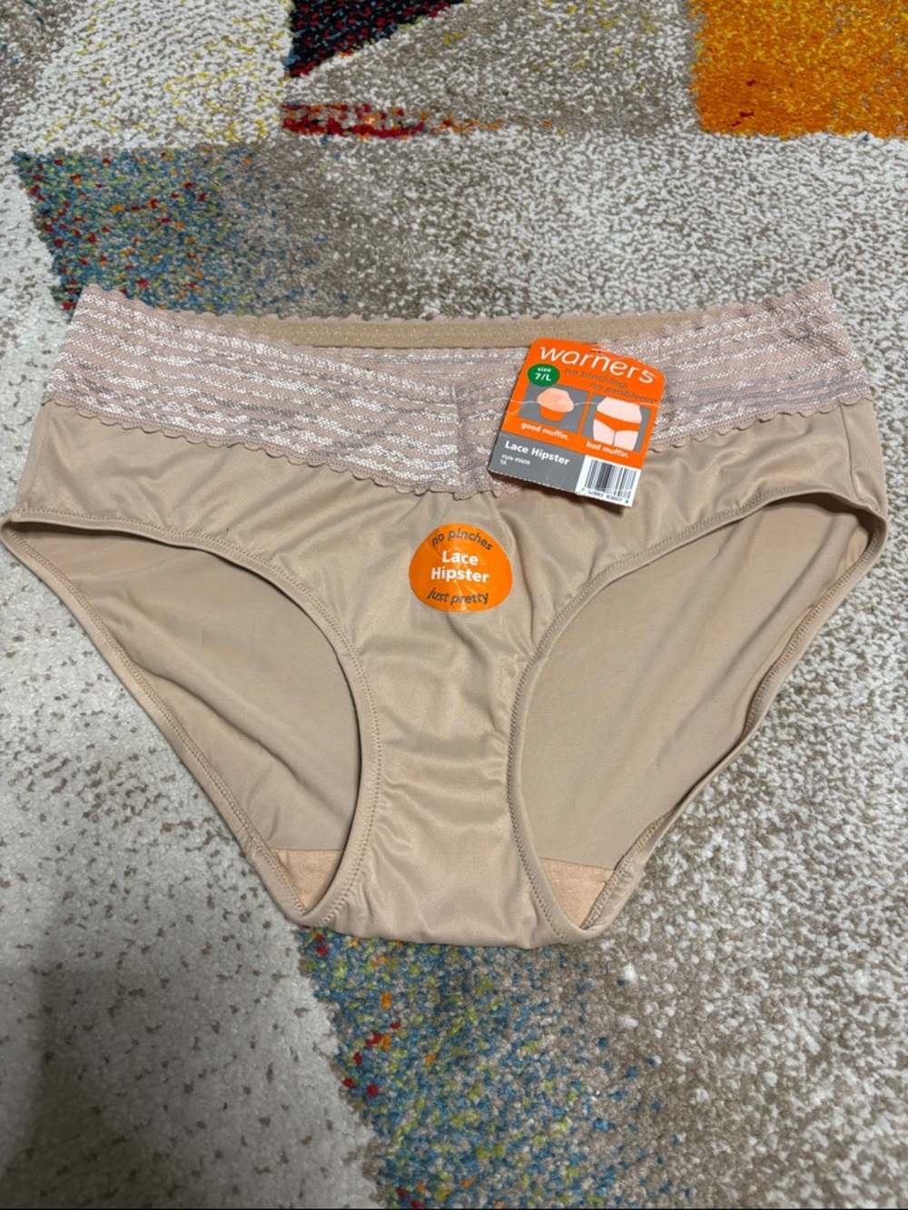 Warners  Nude Nylon Lace Hipster Panties Size Lg